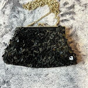 Vintage Bijoux Terner Black Sequin Beaded Sequined Evening Bag